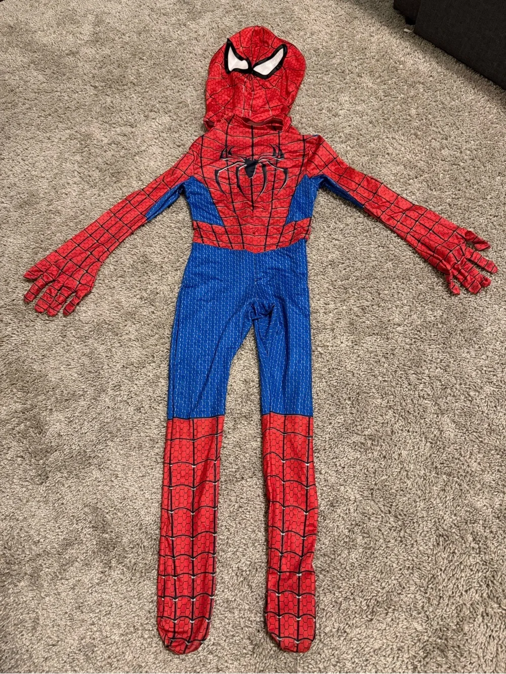 Kids Red & Blue Spider Superhero Costume Hoodie Jumpsuit